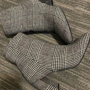 Sugar Black and White Houndstooth Ankle Boots